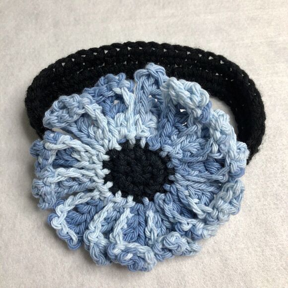 Handmade Crochet Blue Flower Baby Headband - Picture 6 of 8
